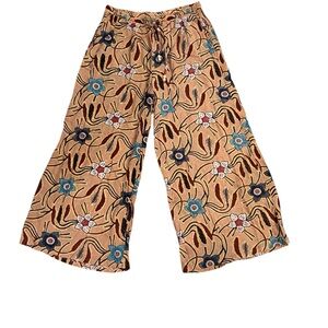 Christian Siriano Wide Leg Pants Women’s L Beige Floral Rayon NWOT